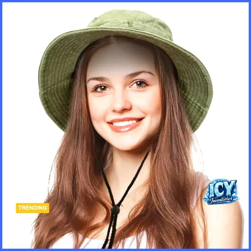 Unisex UPF50+ Cotton Bucket Hat, Adjustable Wide Brim Sun Protection